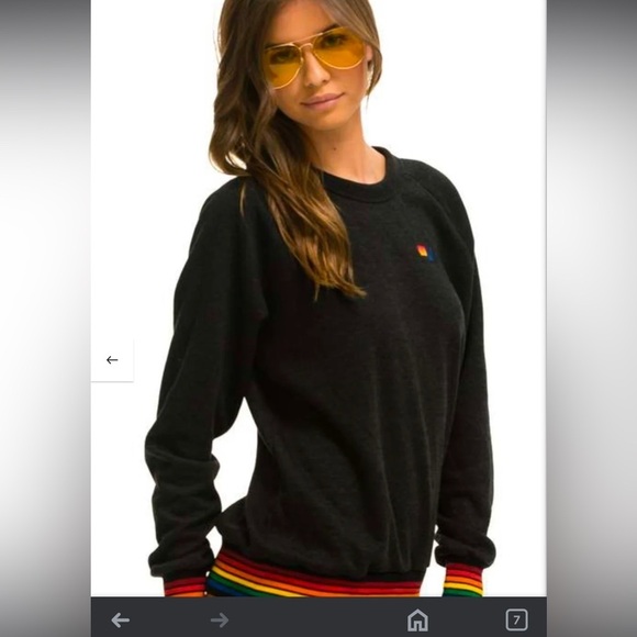 Aviator Nation Rainbow Rib Pullover Sweatshirt Heather Grey L - Picture 2 of 9